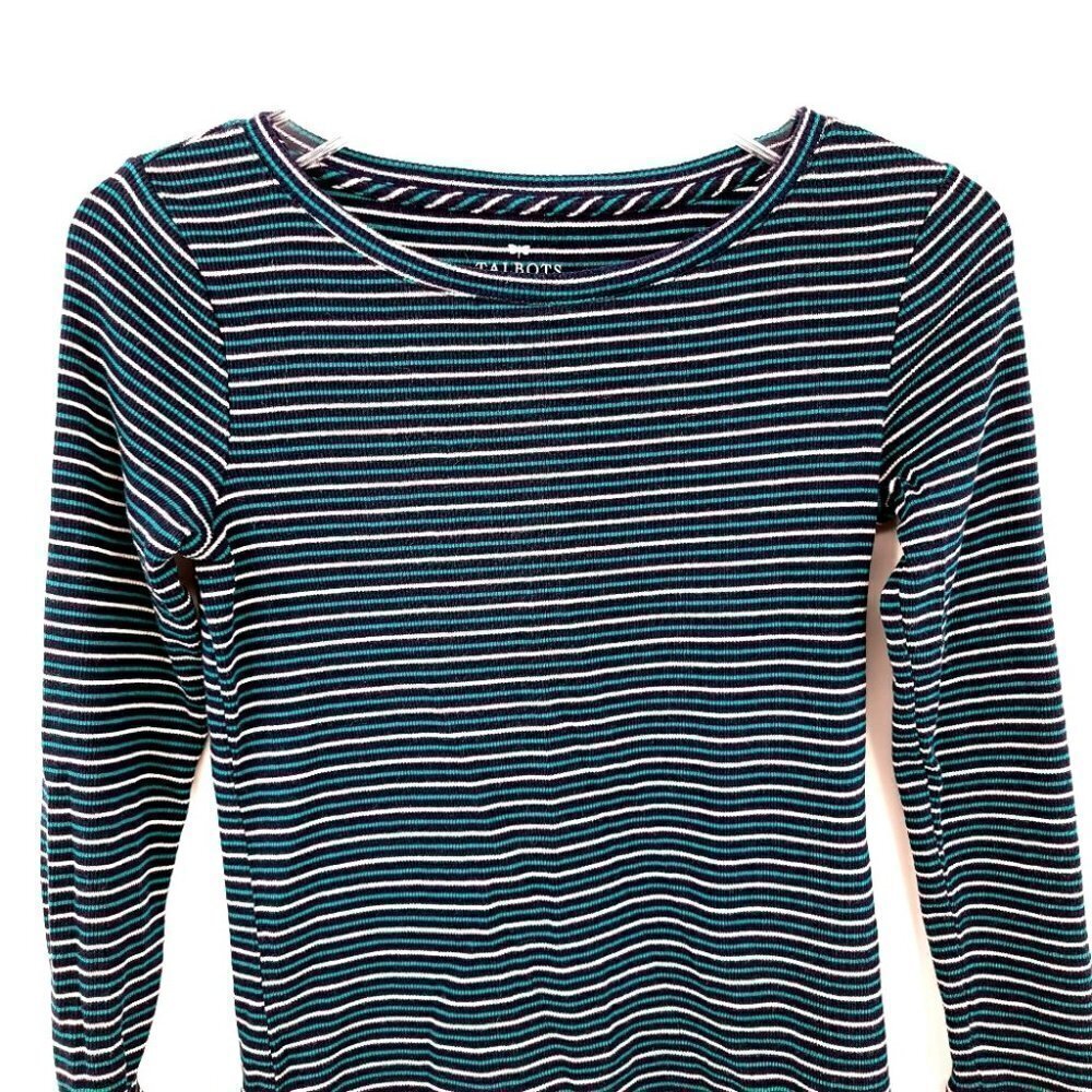 Talbots Petites Women's SP 100% Cotton Striped Flexible Long Sleeve Shirt - Picture 2 of 13